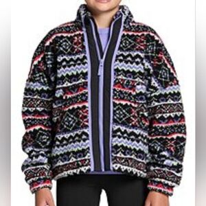 Girls Sz Large 14 NWT DSG Black Pink White Fleece Sherpa Full Zip Jacket Coat